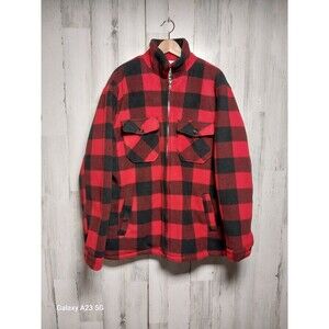 Maxxsel Men's XL Buffalo Plaid Polar Fleece Jacket Red Black
